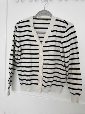 Striped Black and White Button Cardigan